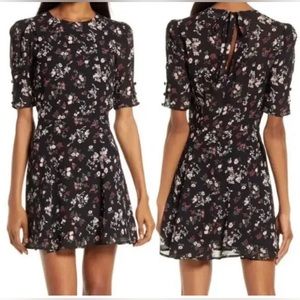 New Reformation Bard Print Minidress In Jolene Black Floral Print Sz 8